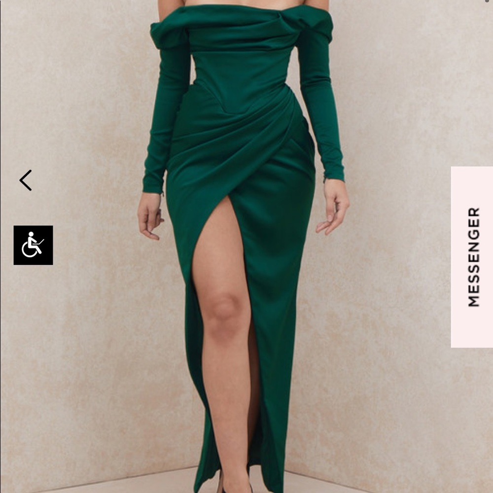 House of cb emerald green gown satin